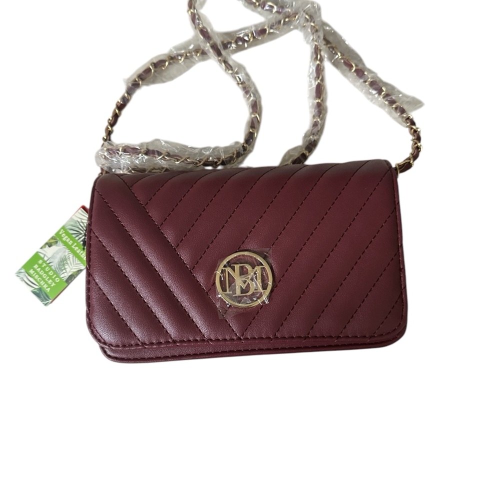 Badgley Mischka Brown Quilted Crossbody Bag with Gold Emblem